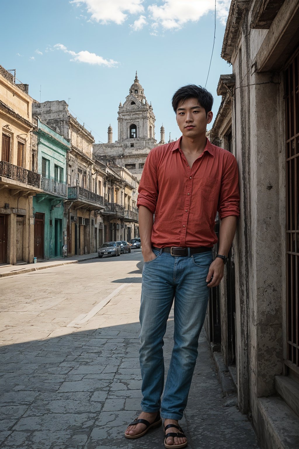 smiling man as digital nomad in Havana with the colorful old town in the background