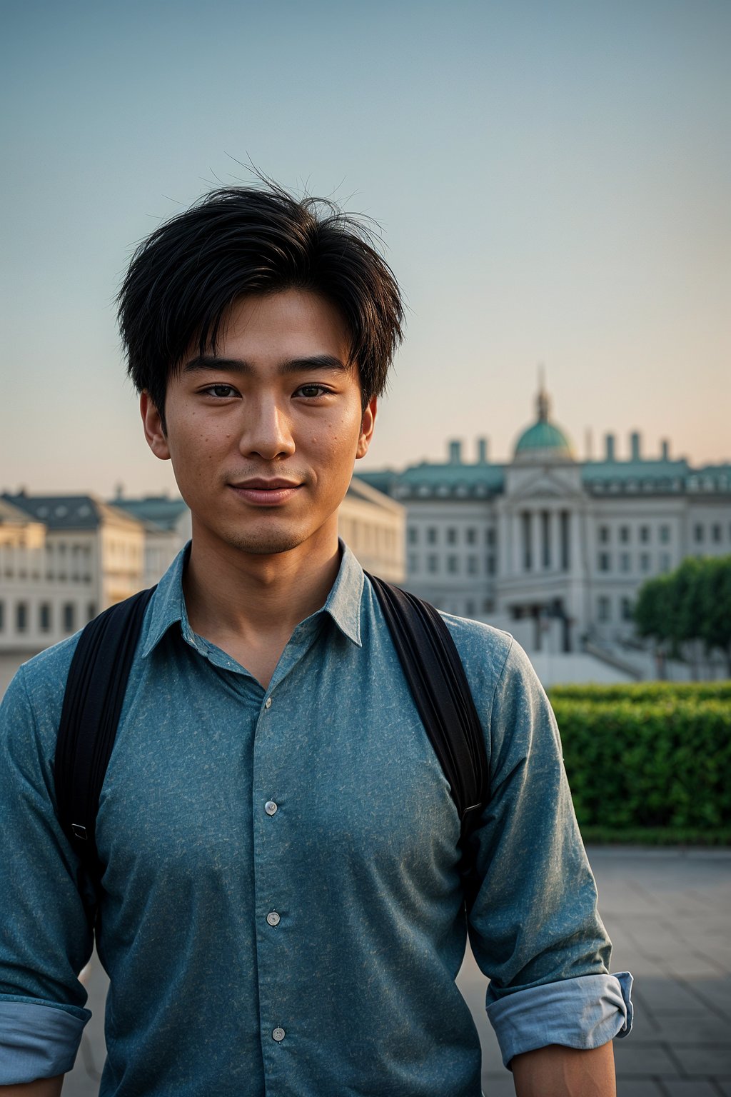 smiling man as digital nomad in Vienna with the Schönbrunn Palace in the background