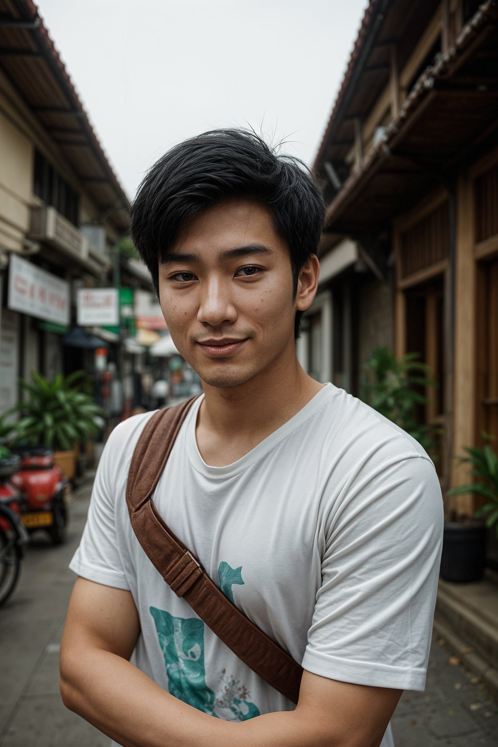 smiling man as digital nomad in Chiang Mai in front of coworking