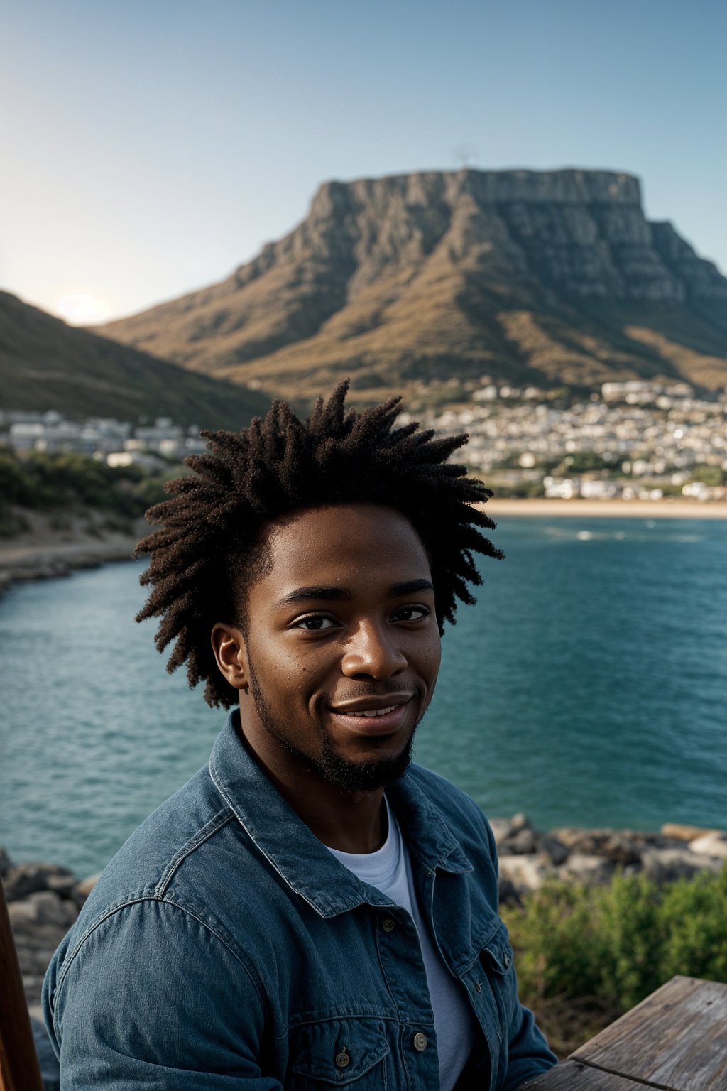 smiling man as digital nomad in Cape Town with the Table Mountain in the background