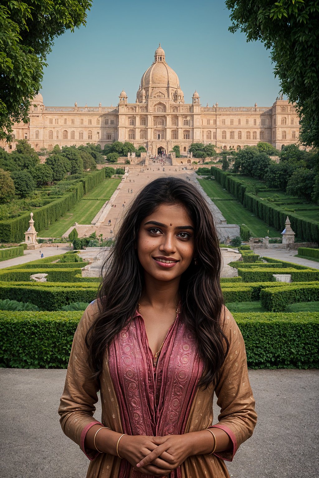 smiling woman as digital nomad in Vienna with the Schönbrunn Palace in the background