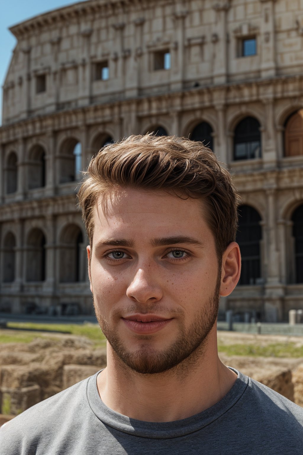 smiling man as digital nomad in Rome with the Colosseum in the background