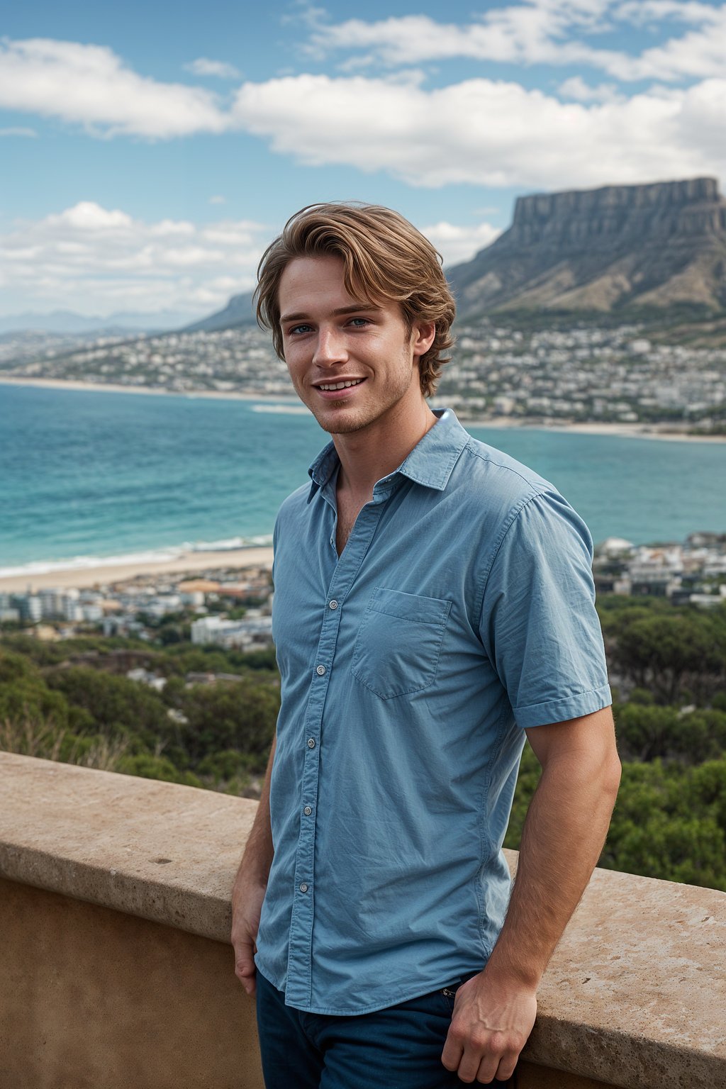 smiling man as digital nomad in Cape Town with the Table Mountain in the background