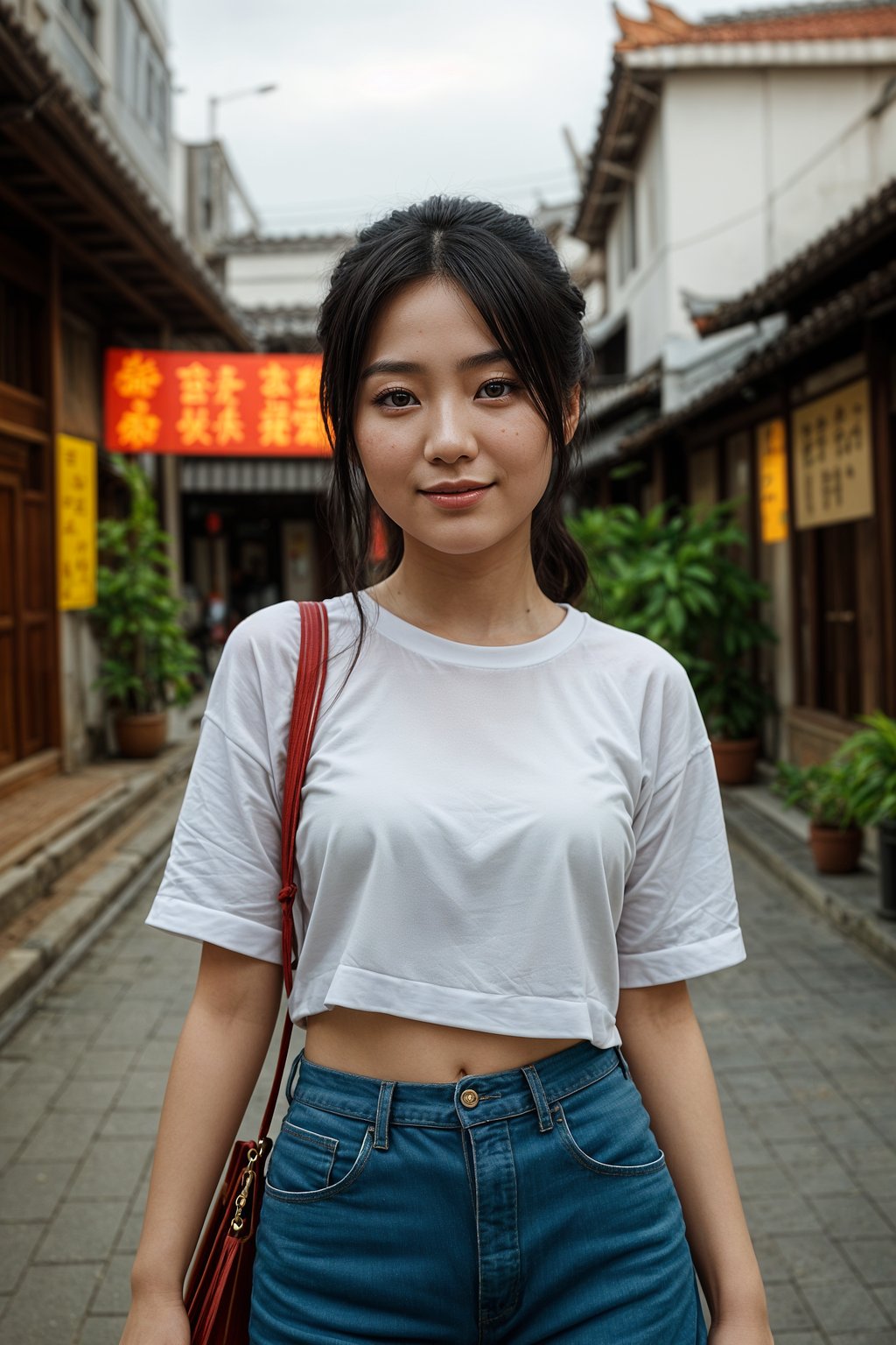 smiling woman as digital nomad in Chiang Mai in front of coworking