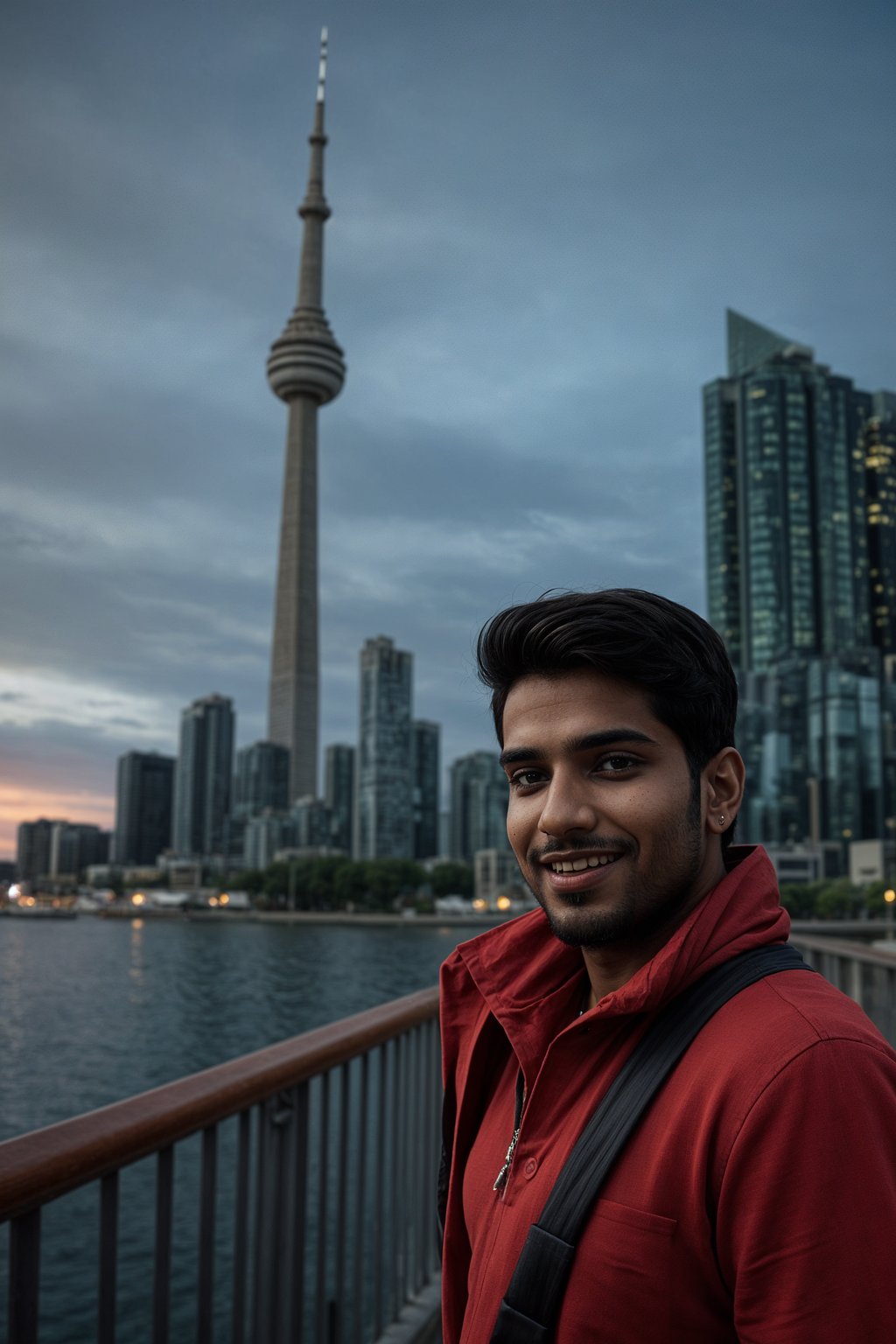 smiling man as digital nomad in Toronto with the CN Tower in the background