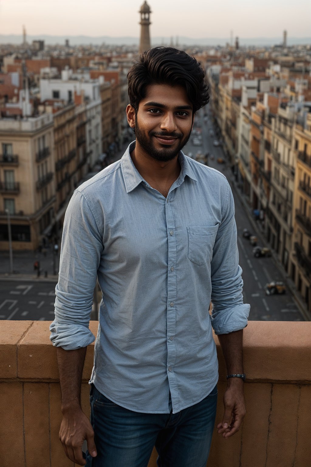 smiling man as digital nomad in Barcelona center