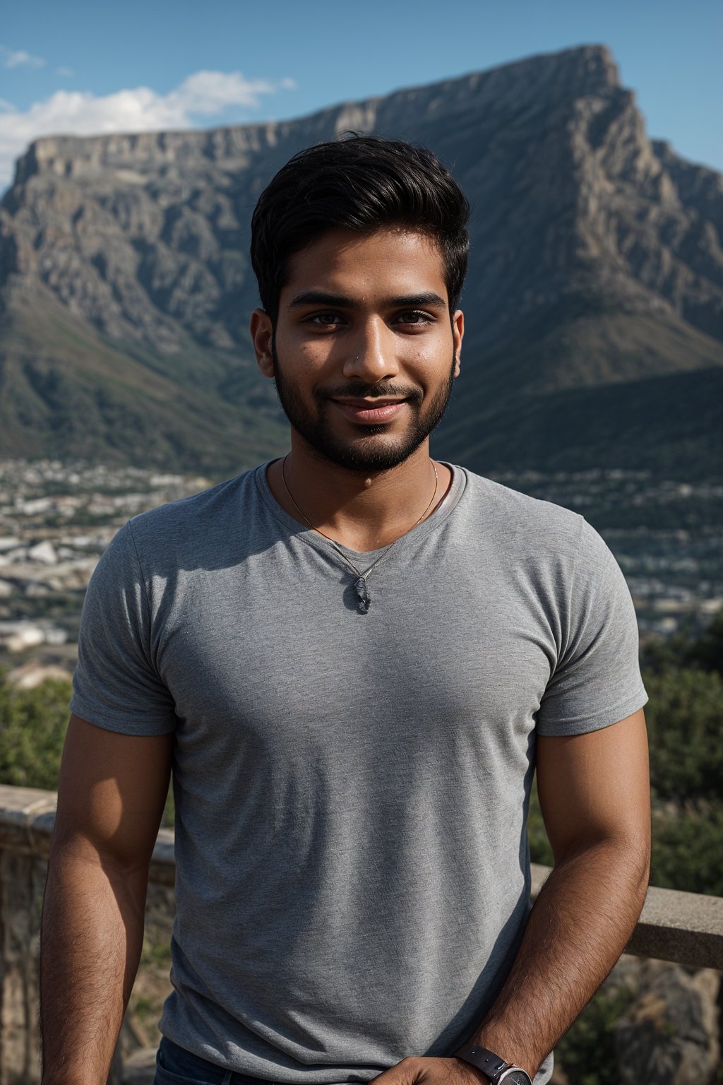 smiling man as digital nomad in Cape Town with the Table Mountain in the background