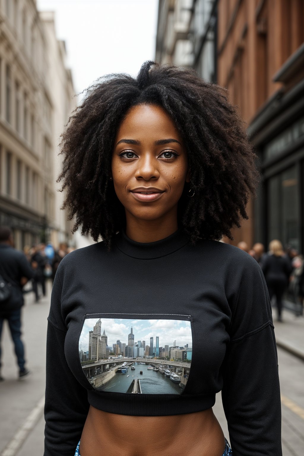 smiling woman as digital nomad in London in Soho background