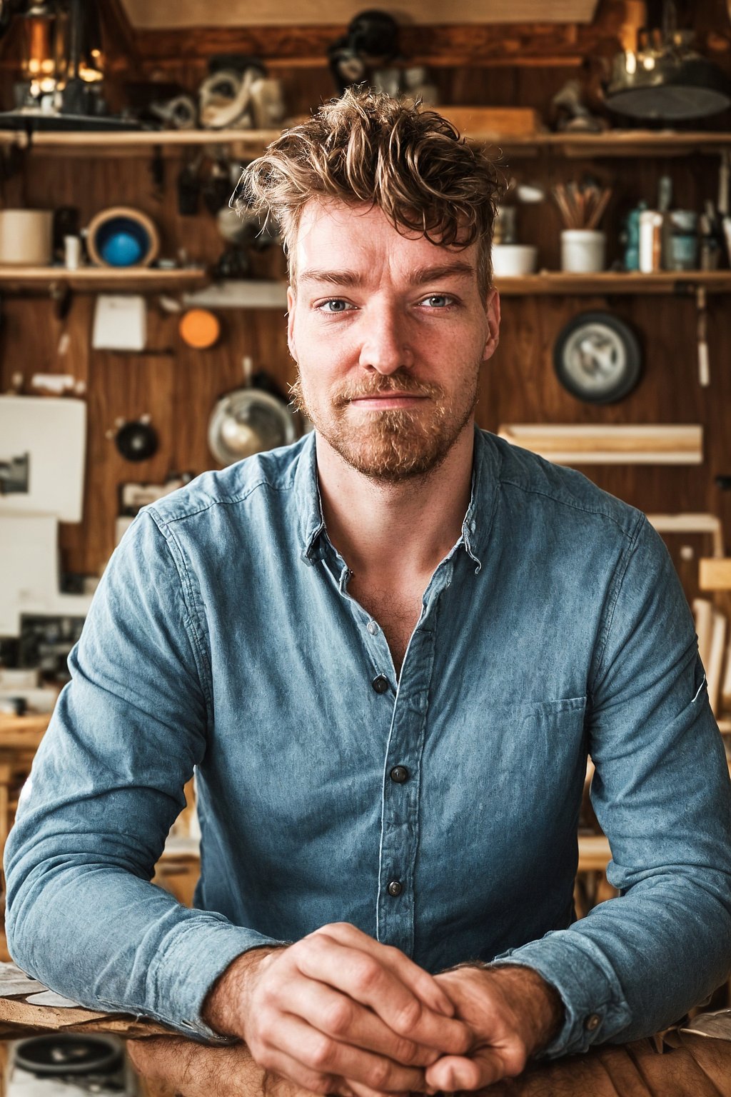 smiling masculine  man engaging in a hobby or craft