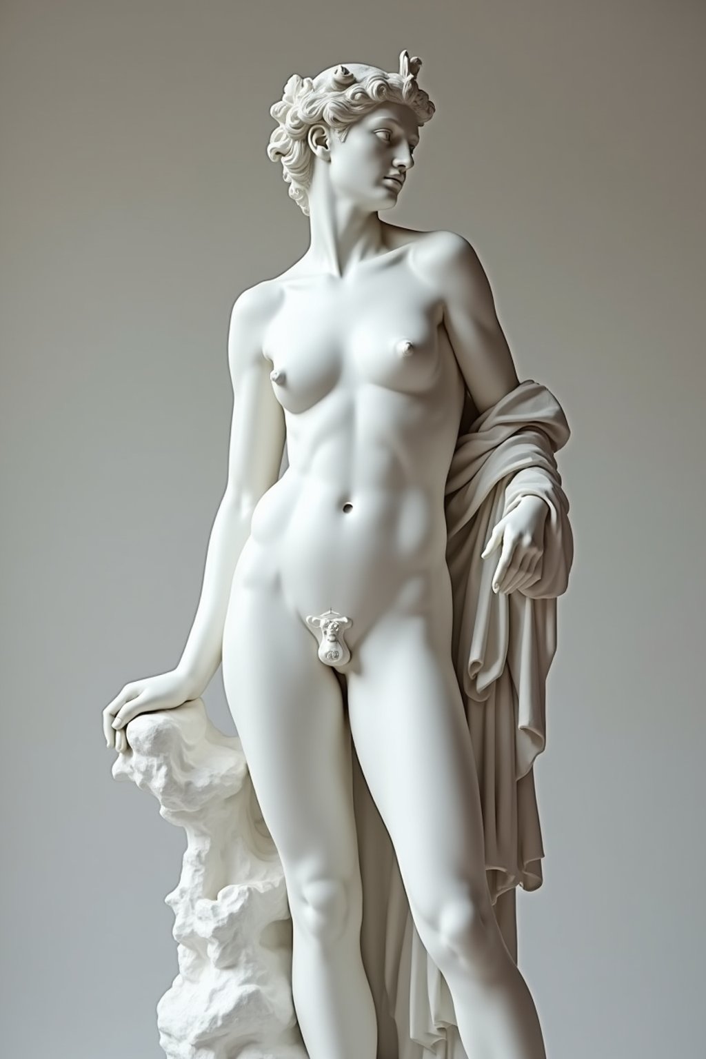 woman as White Marble classical Greek Marble Sculpture. white. no colors