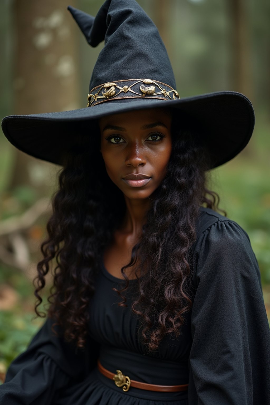 woman as a Witch with a Alewife witch hat in the 14th century doing withcraft