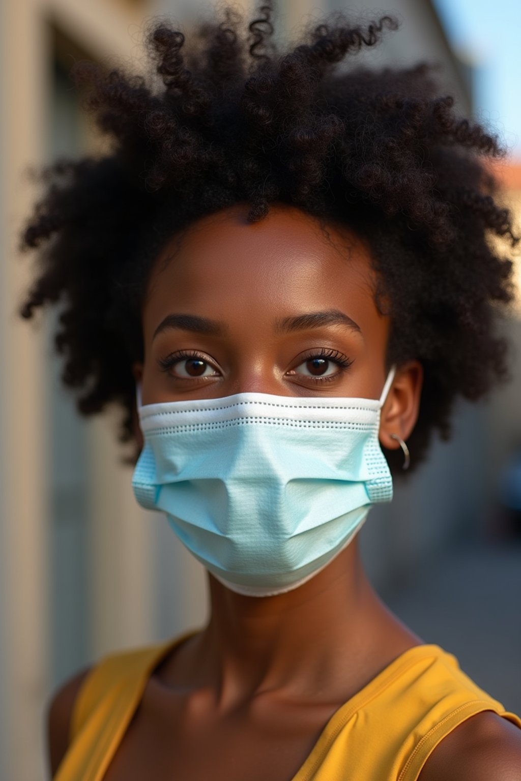 woman wearing a Covid n95 mask in 2020. outside