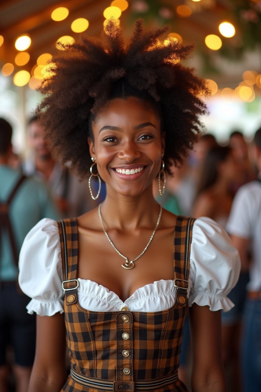 happy woman in Lederhosen for Oktoberfest at Oktoberfest