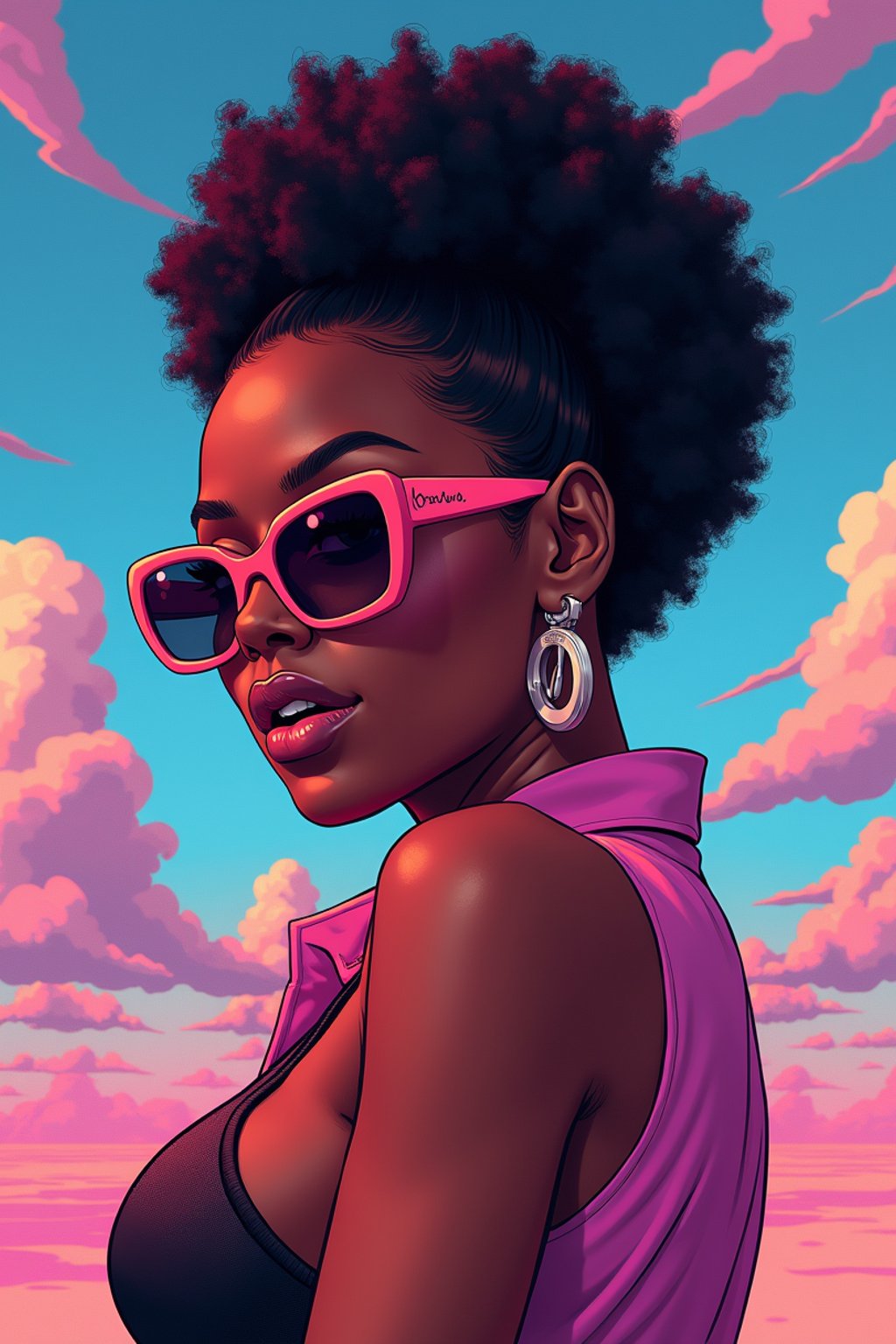 woman, gta vice city cover art, borderlands style, celshading, trending on artstation, by rhads, andreas rocha, rossdraws, makoto shinkai, laurie greasley, lois van baarle, ilya kuvshinov and greg rutkowski