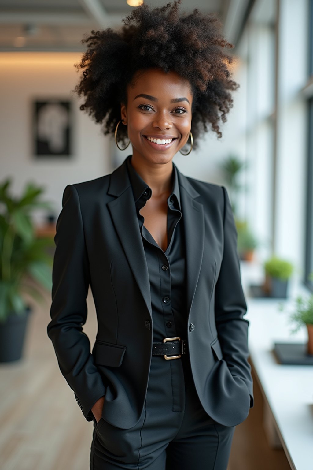 wide LinkedIn profile photo of a professional business woman as a confident professional business woman standing in a modern office. LinkedIn professional profile photo. most popular person on LinkedIn