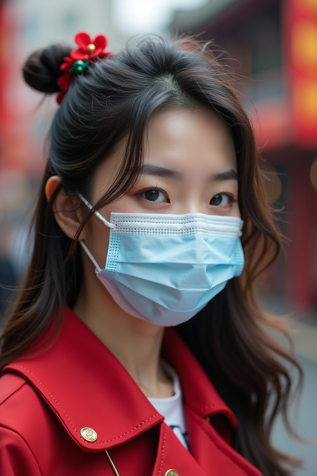 woman wearing a Covid n95 mask in 2020. outside