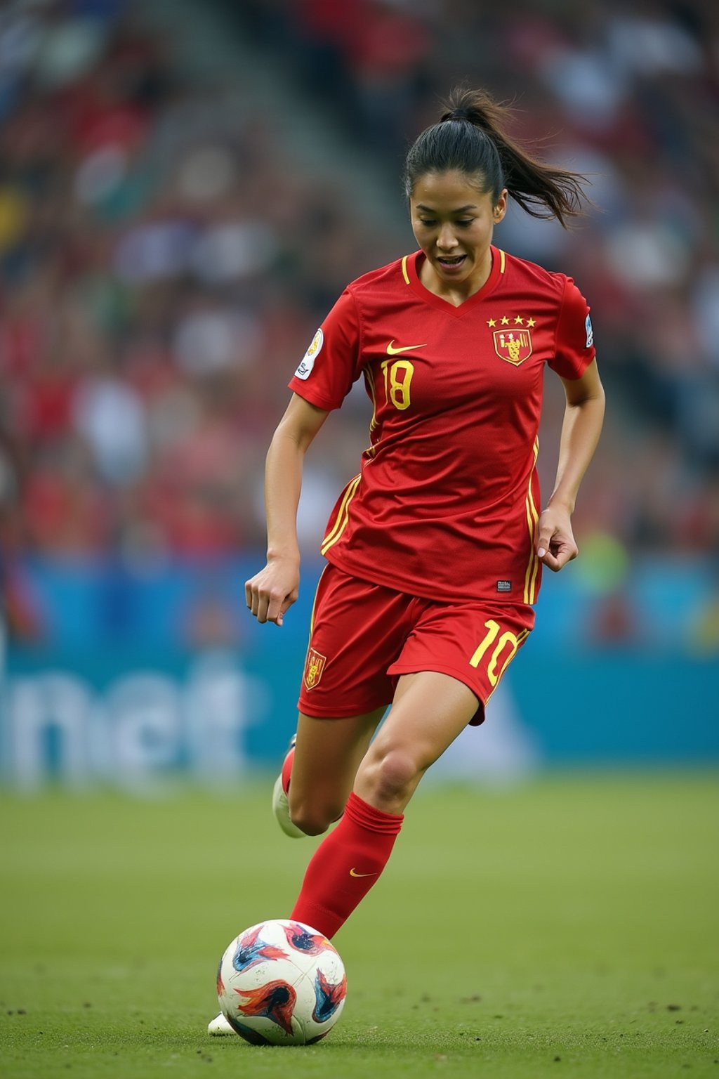 woman as Football Player in the FIFA World Cup playing in a Football Match