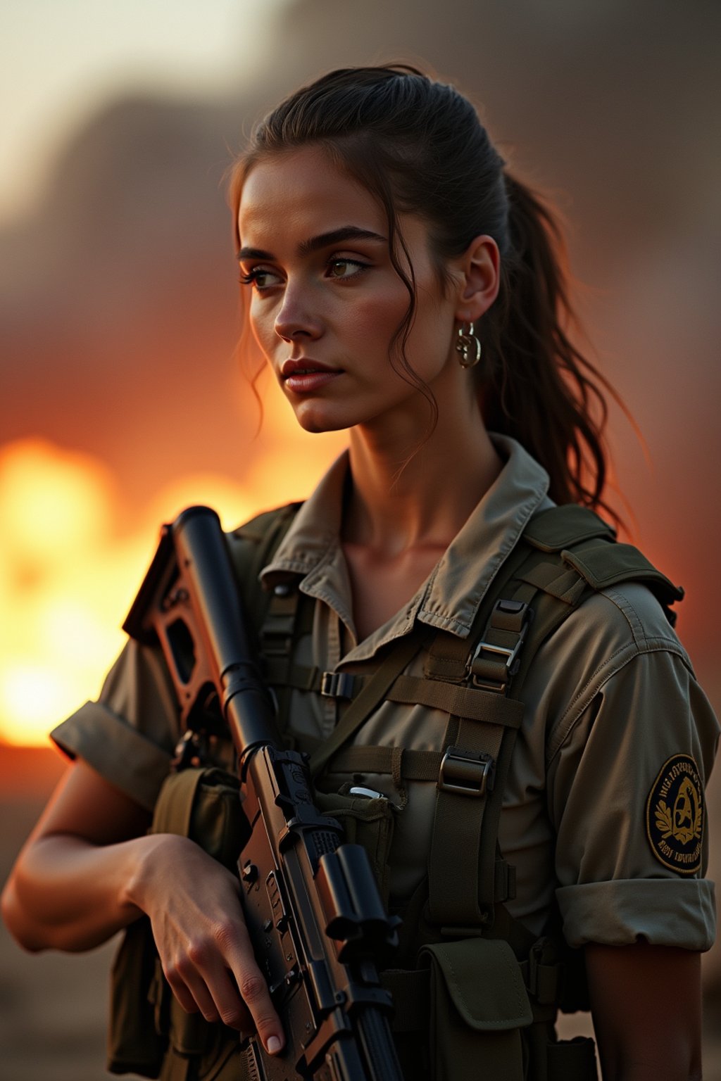 woman as a US Navy Seal in firefight. highly detailed