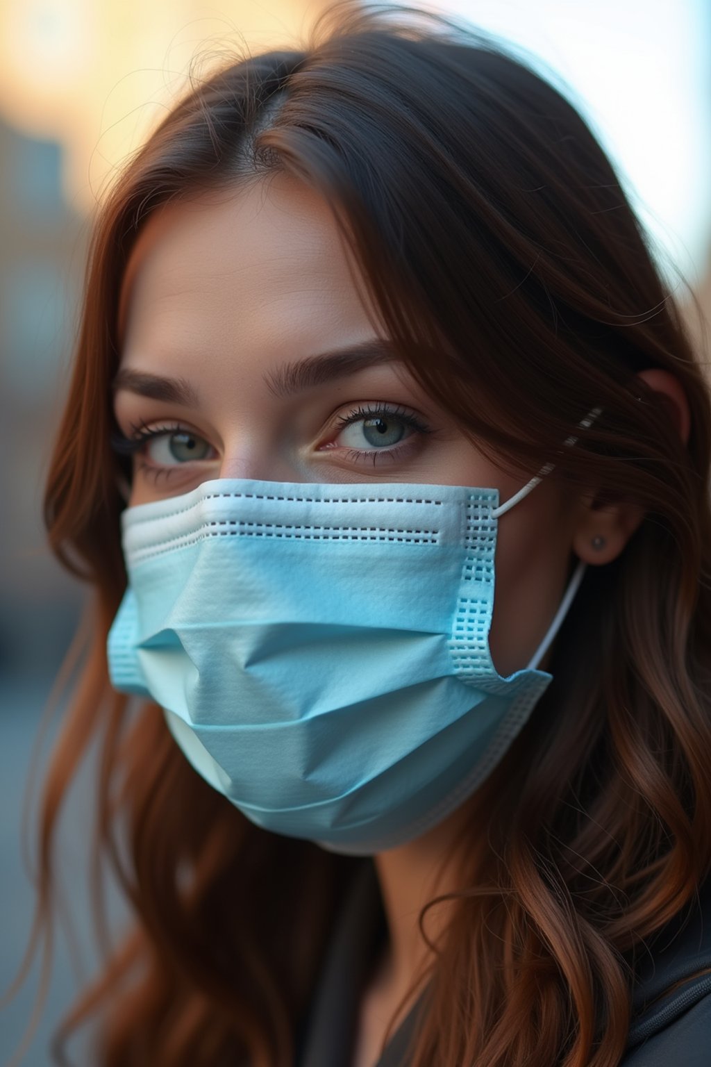 woman wearing a Covid n95 mask in 2020. outside