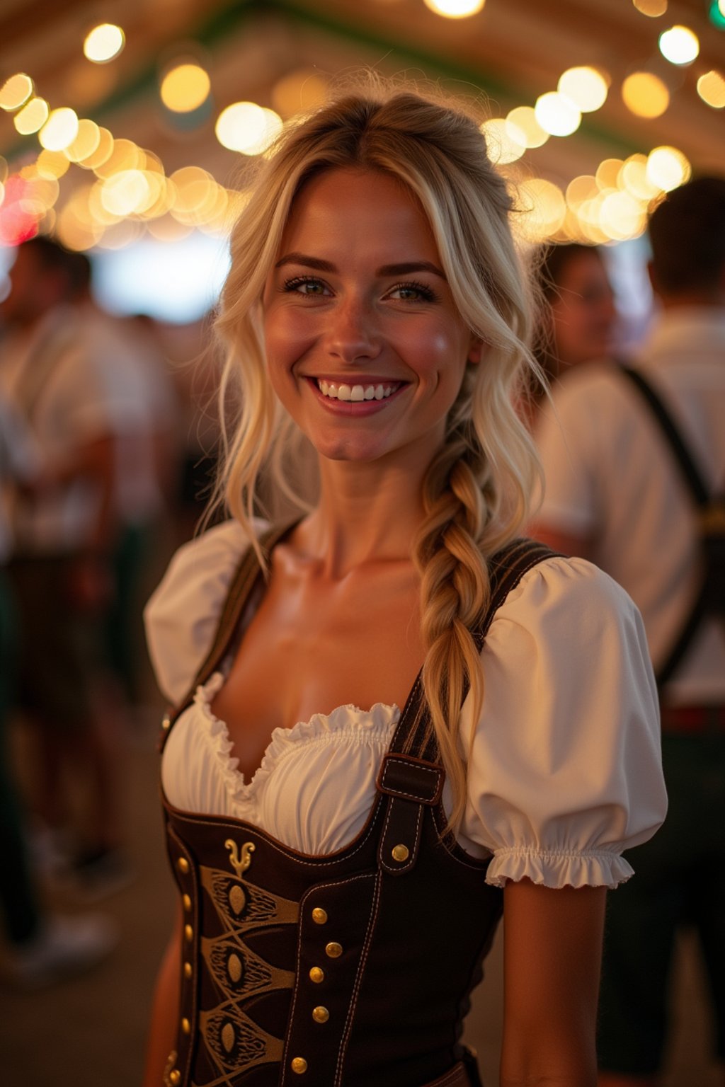 happy woman in Lederhosen for Oktoberfest at Oktoberfest