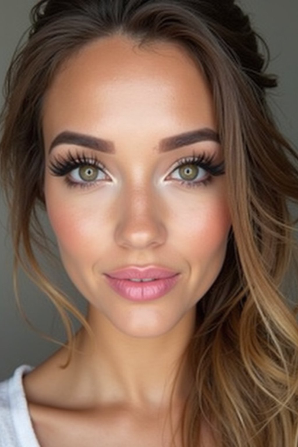 make up ideas for woman. fake eyelashes, perfect cat eyeliner, light pink lipstick