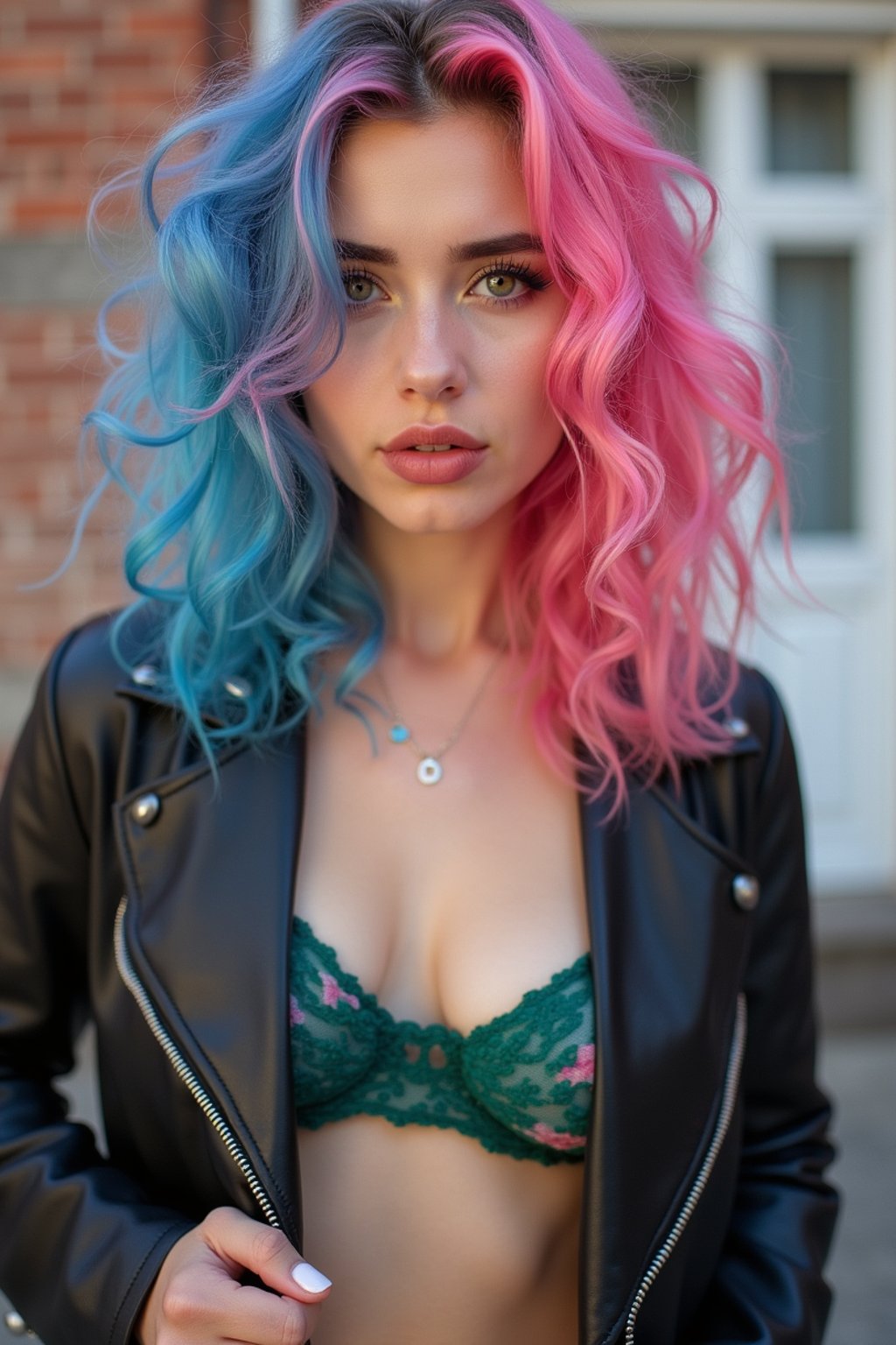 woman as a progressive LGBTQ activist with pink or blue hair