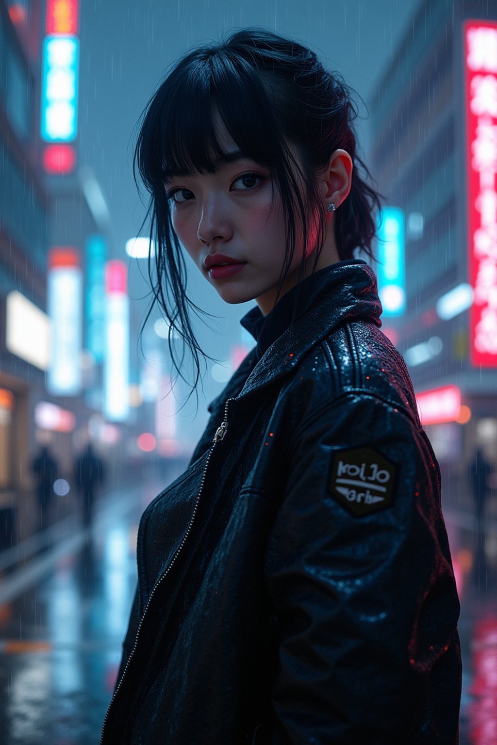 woman as futuristic beautiful cyberpunk police officer, in heavy rainning futuristic tokyo rooftop cyberpunk night, ssci-fi, fantasy, intricate, very very beautiful, elegant, neon light, highly detailed, digital painting, artstation, concept art, soft light, hdri, smooth, sharp focus, illustration, art by tian zi and craig mullins and wlop and alphonse mucha