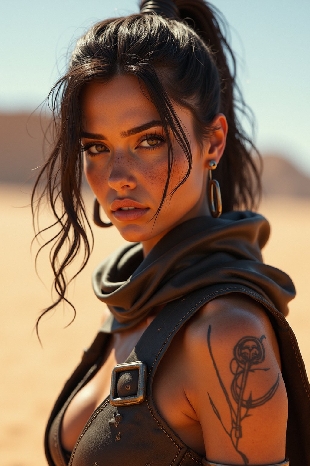 woman in style of mad max warrior in desert _ unreal _ 5 _ daz. _ rpg _ shot _ extremely _ detailed _ artgerm _ greg _ rutkowski _ greg