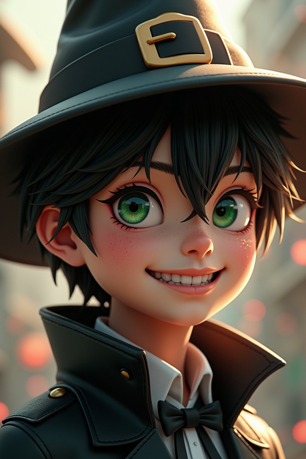 man as the personification of the Halloween holiday in the form of man with a villain's smile, (cute)cute hats, cute cheeks, unreal engine, highly detailed, artgerm digital illustration, woo tooth, studio ghibli, deviantart, sharp focus, artstation, by Alexei Vinogradov bakery, sweets, emerald eyes