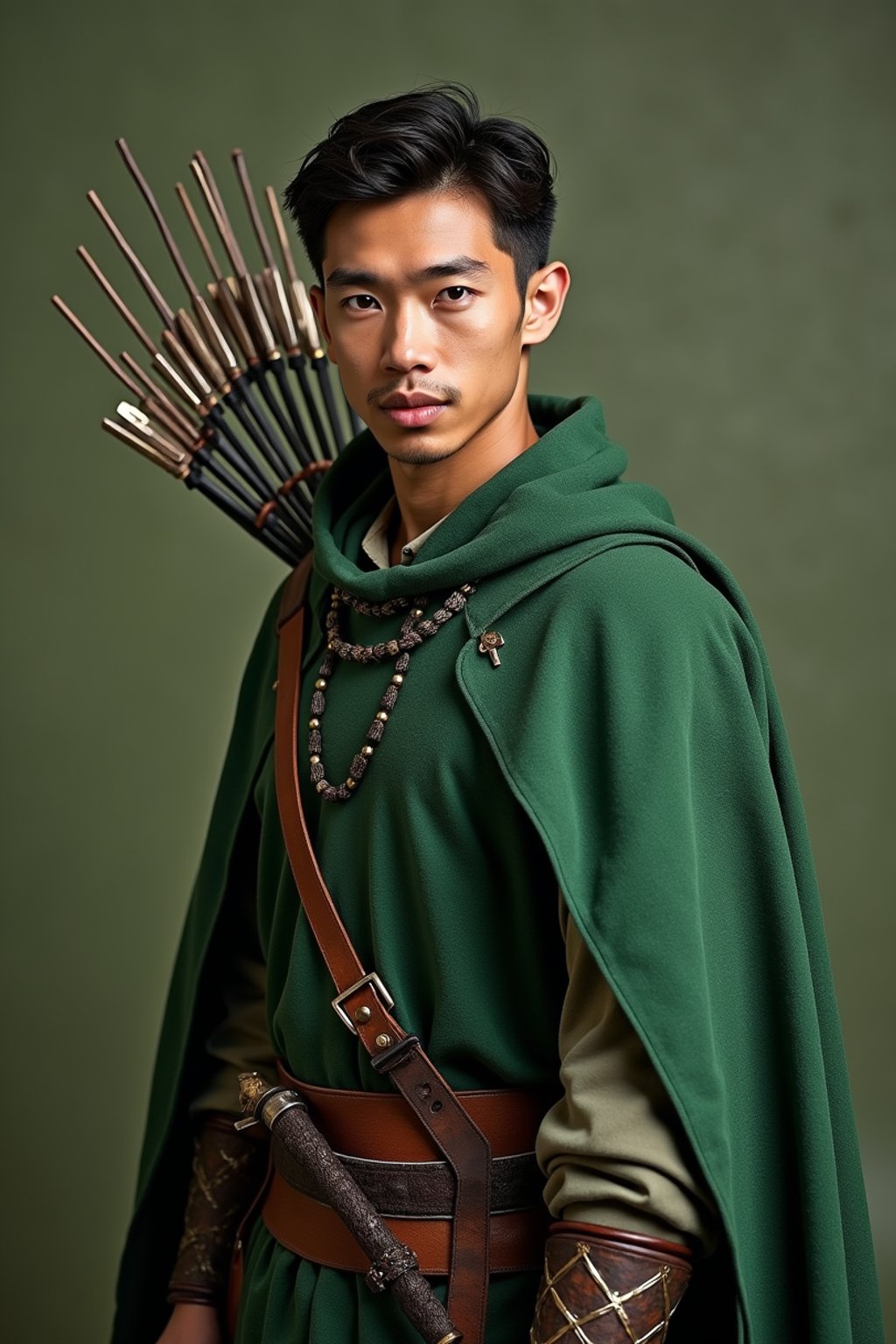 man as a Medieval Elf Archer Warrior in Green Robe