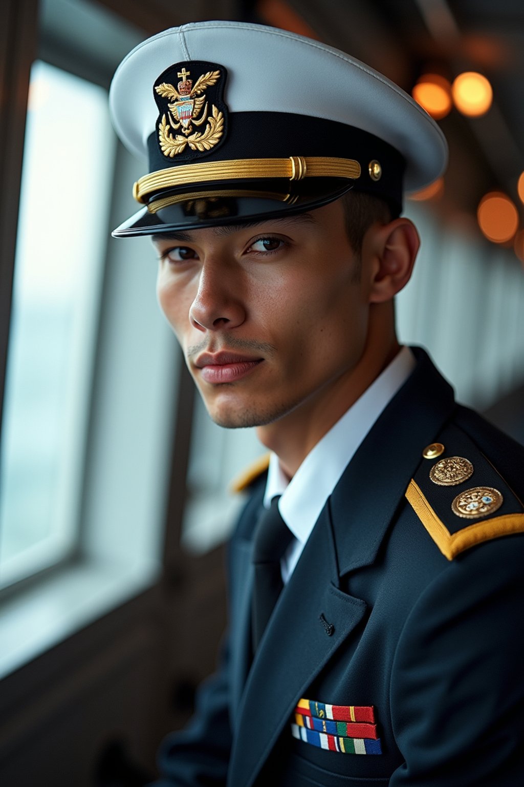 man as a Navy Officer on a ship. highly detailed