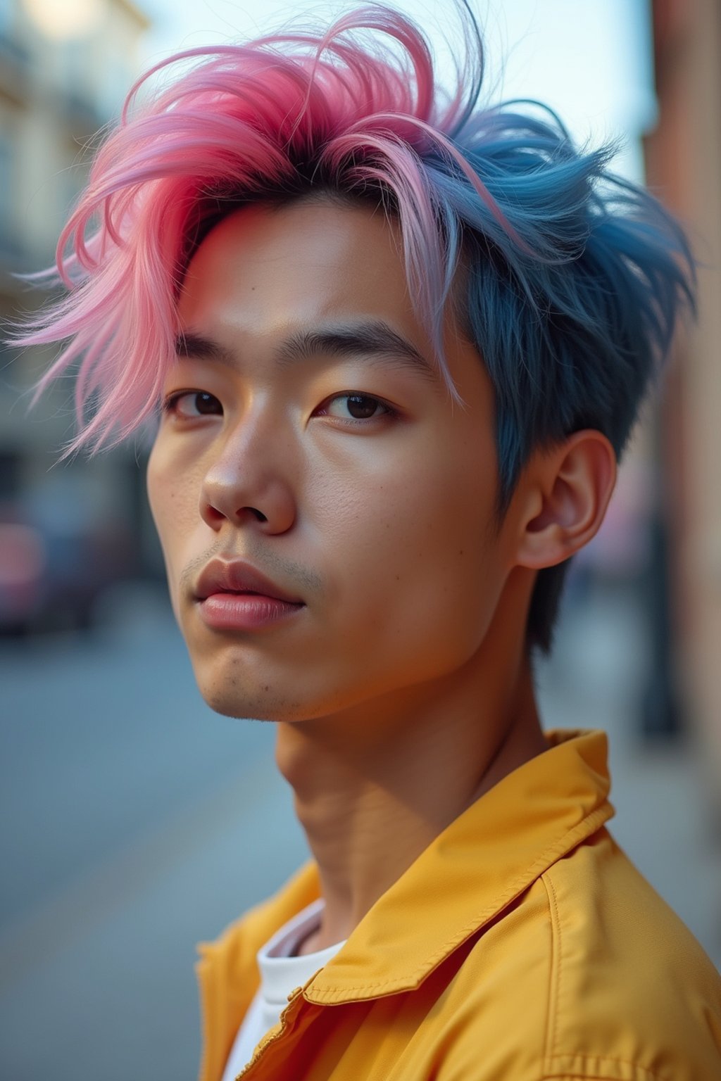 man as a progressive LGBTQ activist feminist with pink or blue hair