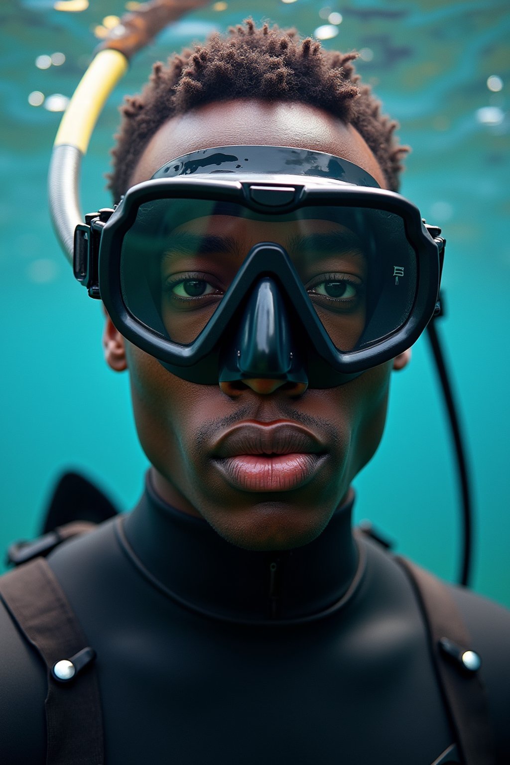 man as a scuba diver wearing diving goggles and wearing a wetsuit