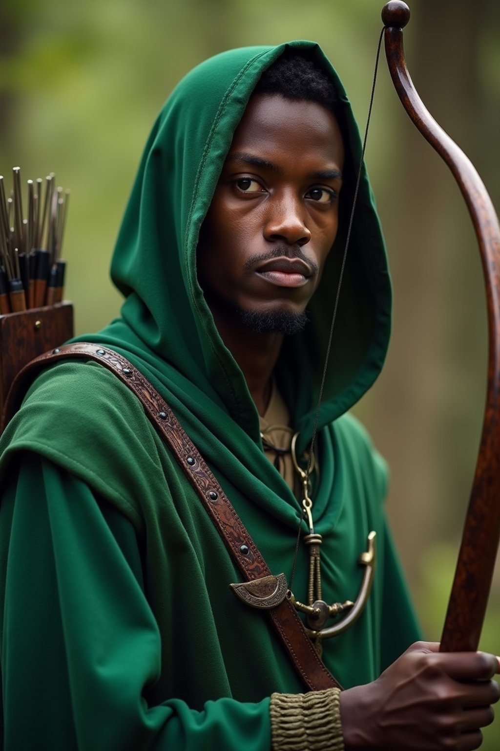 man as a Medieval Elf Archer Warrior in Green Robe