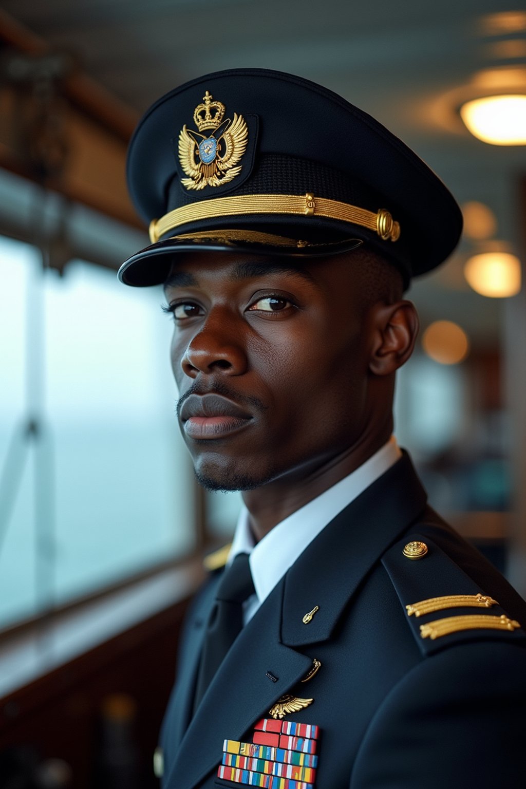 man as a Navy Officer on a ship. highly detailed