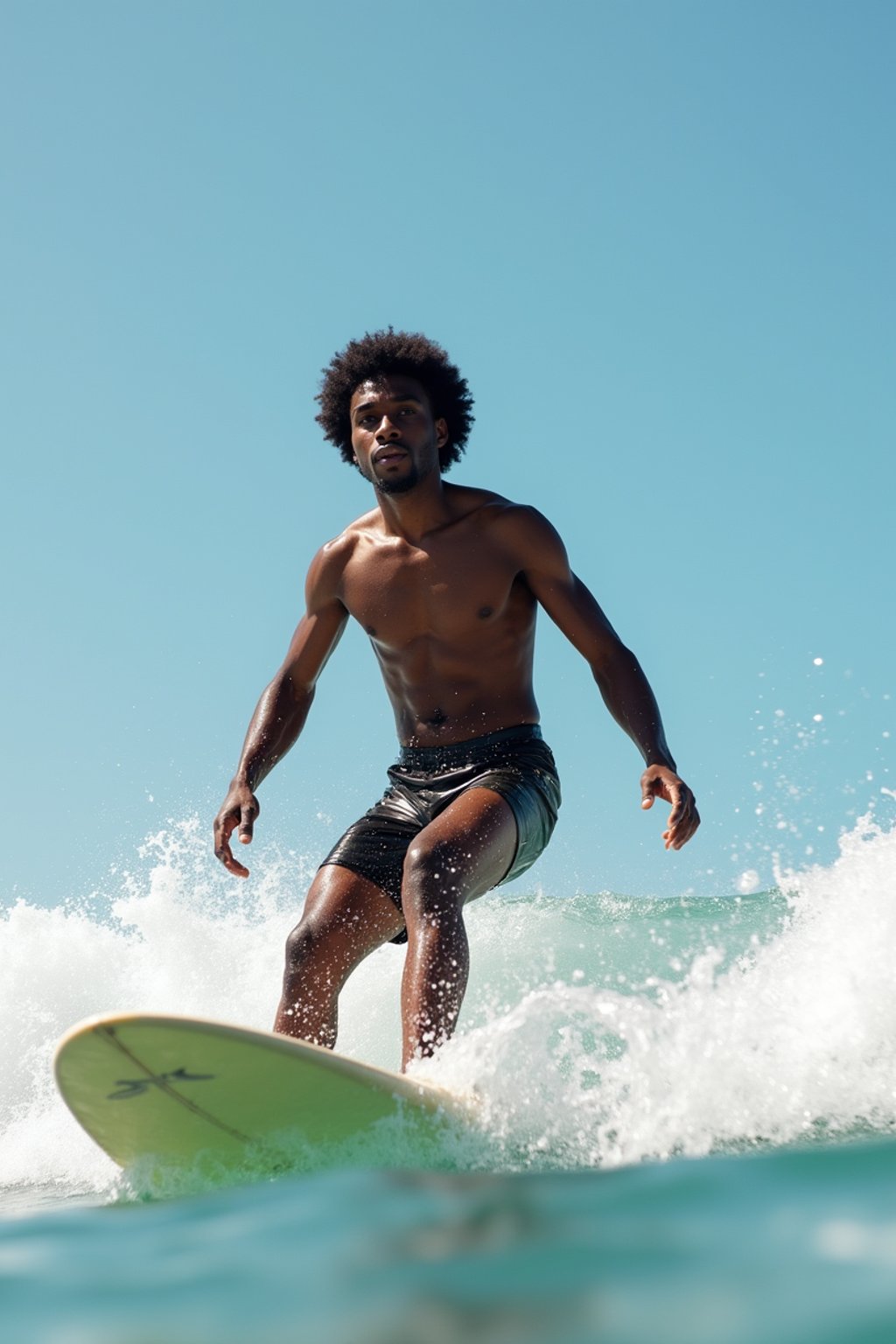 man as a Professional Surfer wearing swimwear on a Surf Board surfing in the ocean