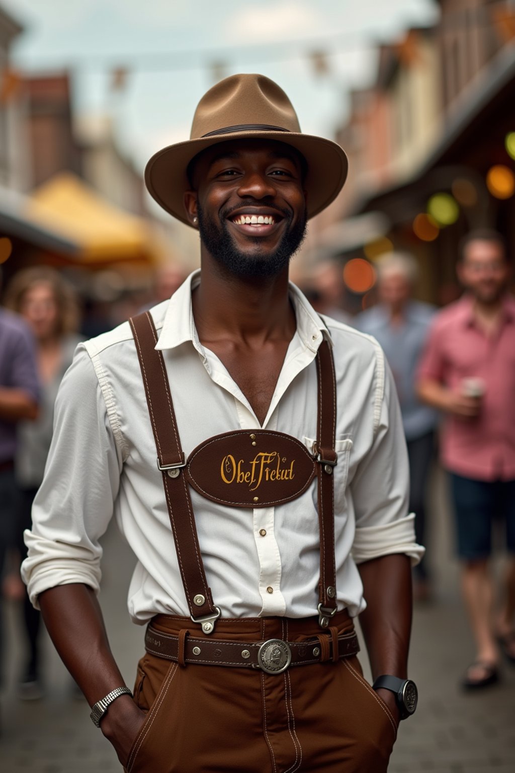 happy man in Lederhosen for Oktoberfest at Oktoberfest