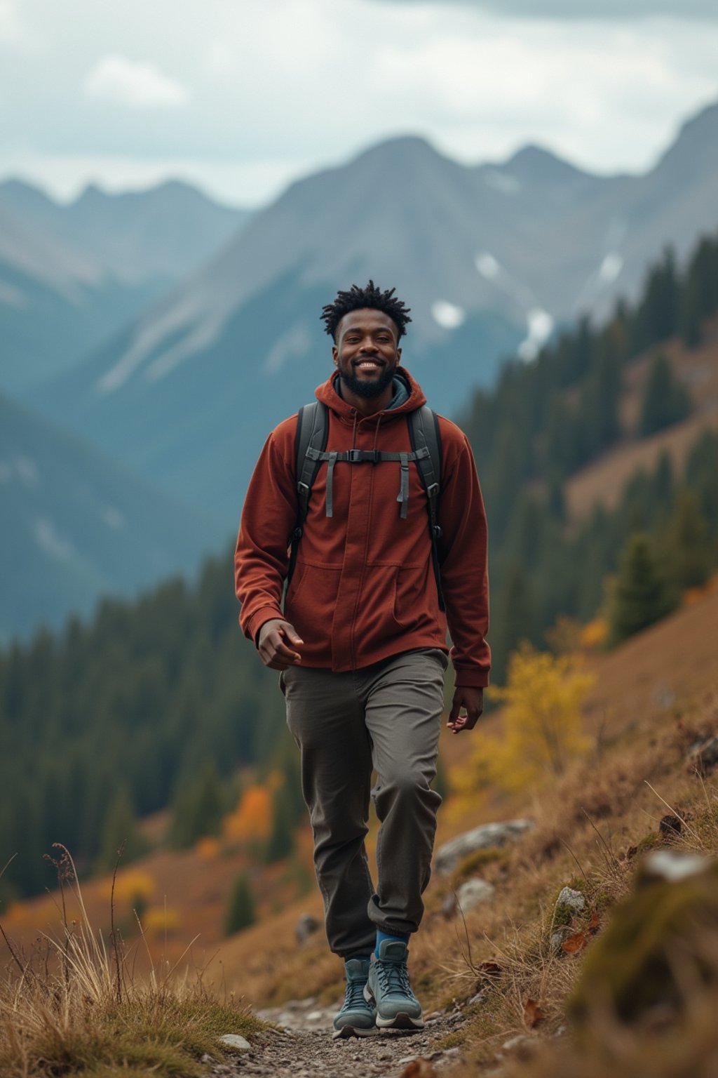 man hiking in mountains