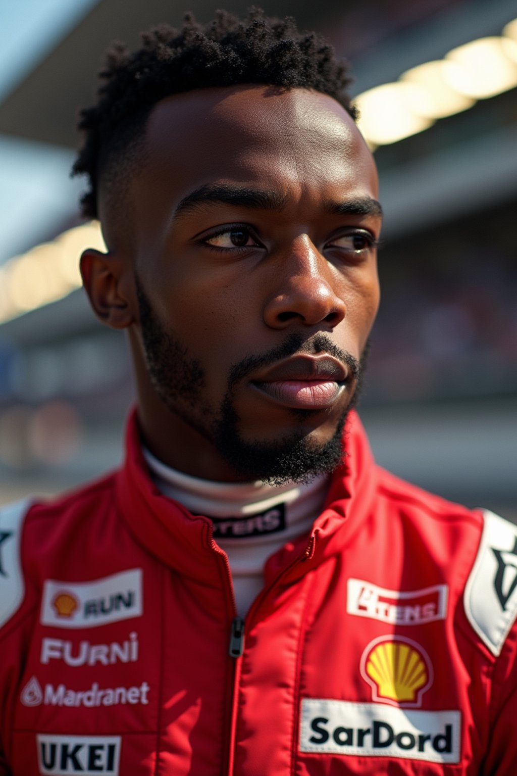 Ultra realistic photograph of man as Formula 1 race driver