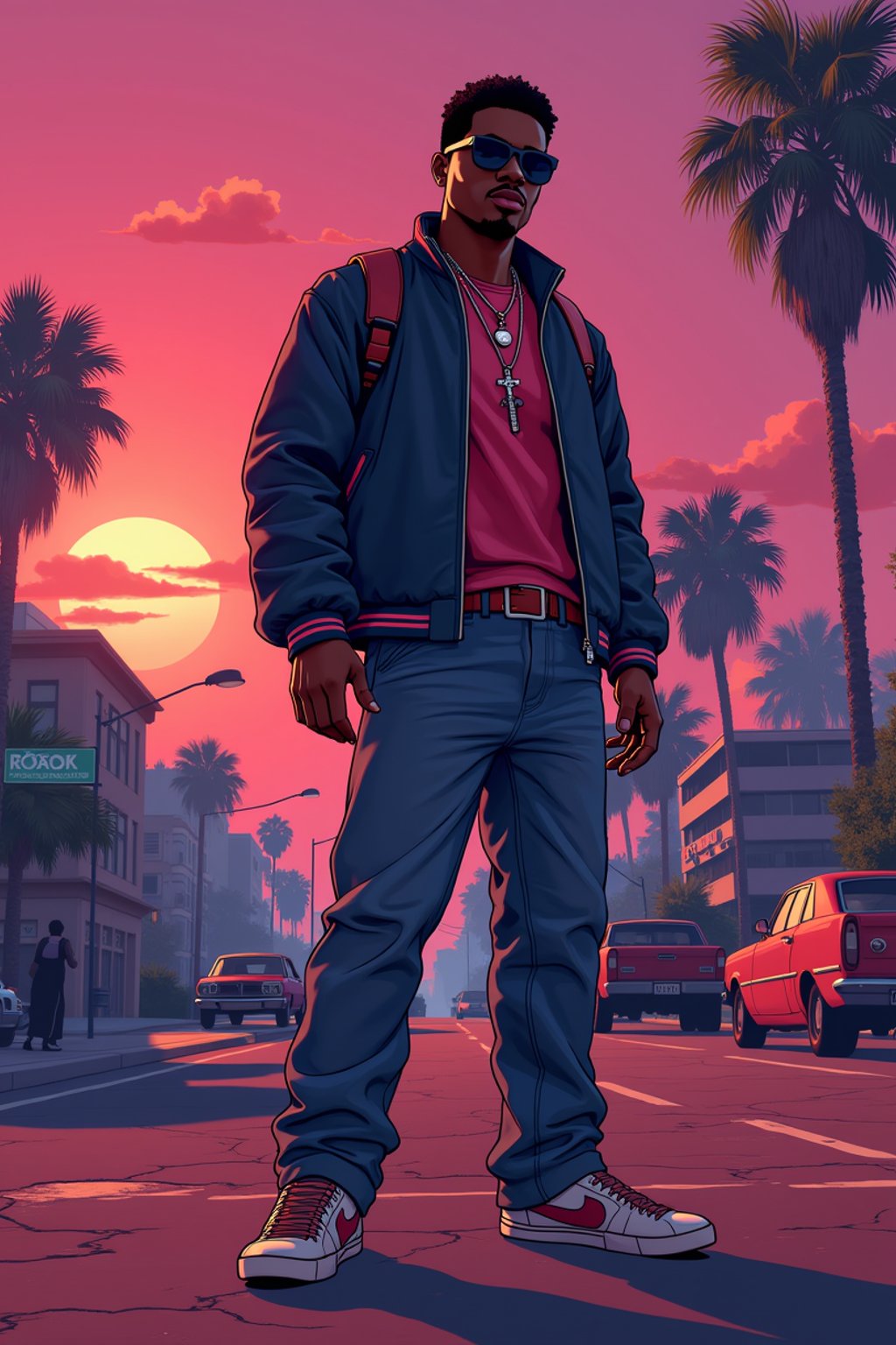 man, gta vice city cover art, borderlands style, celshading, trending on artstation, by rhads, andreas rocha, rossdraws, makoto shinkai, laurie greasley, lois van baarle, ilya kuvshinov and greg rutkowski