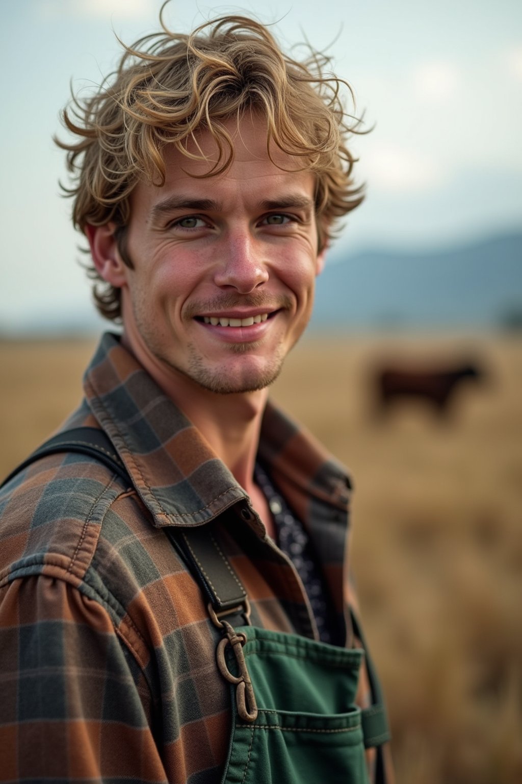 man farmer with farm in background