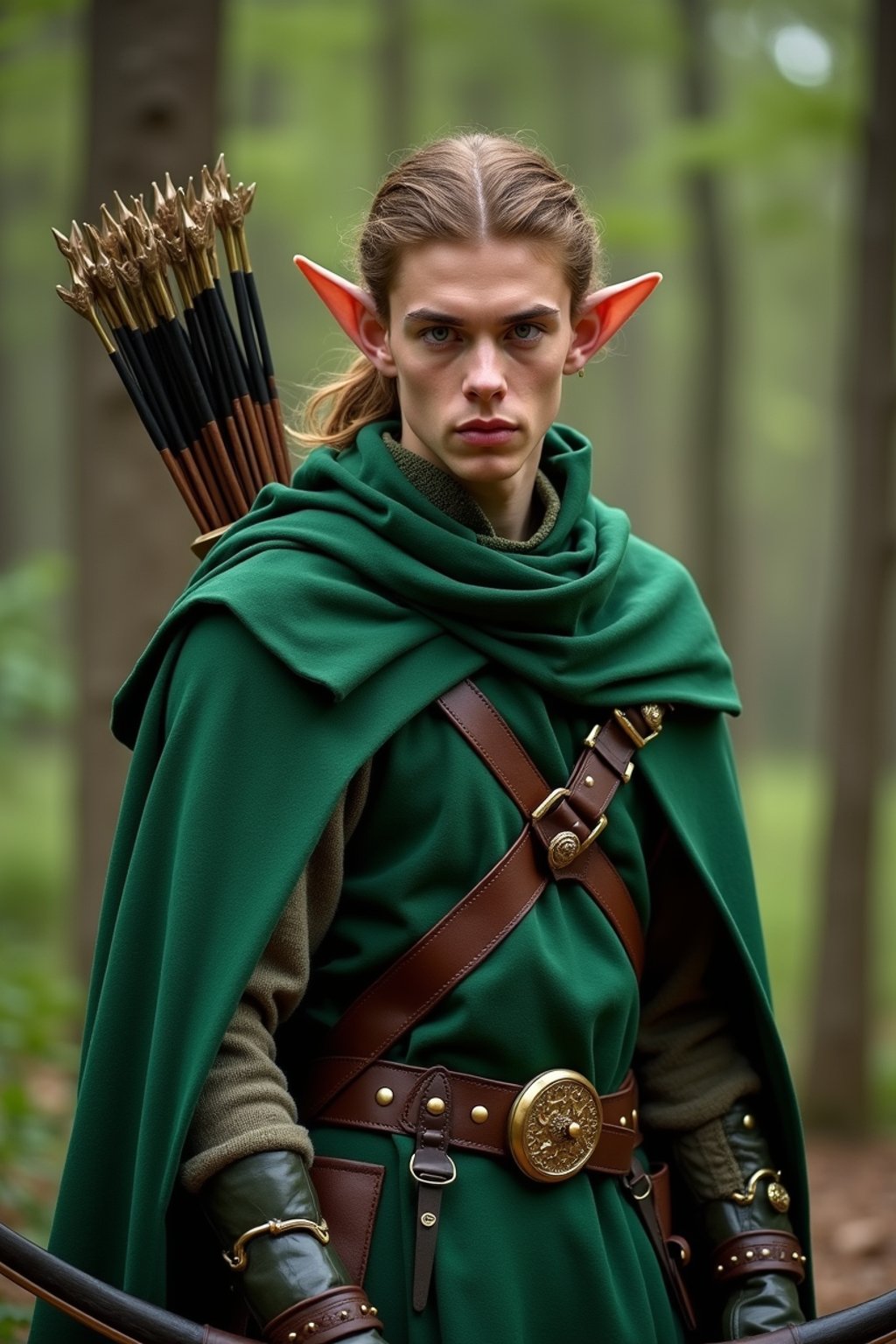 man as a Medieval Elf Archer Warrior in Green Robe