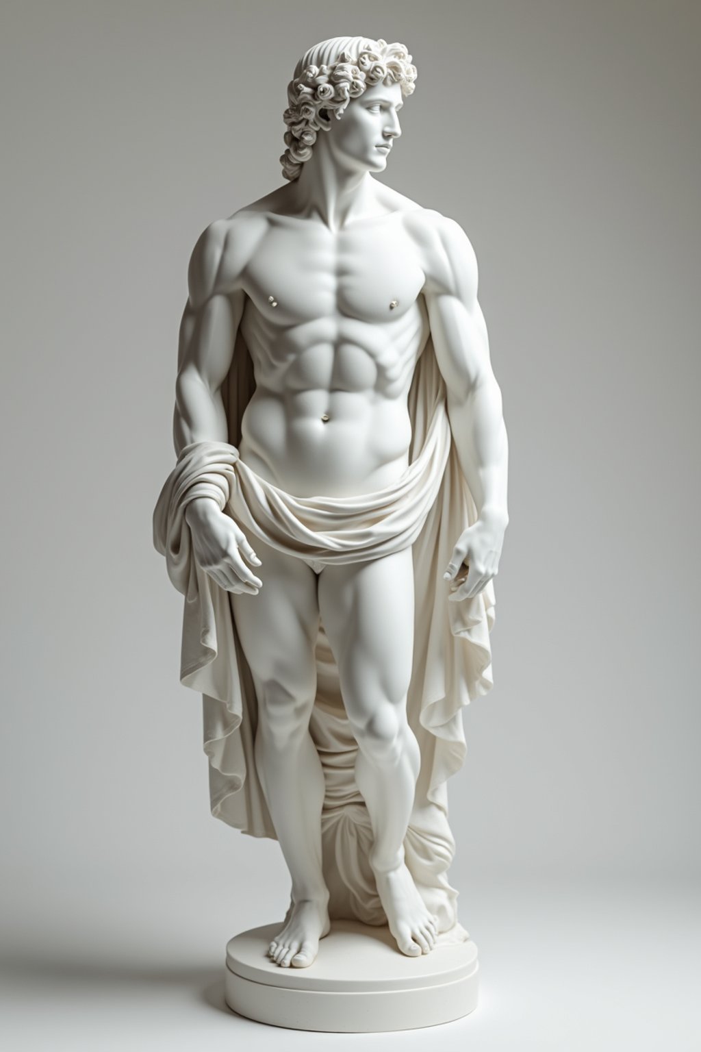 man as White Marble classical Greek Marble Sculpture. white. no colors