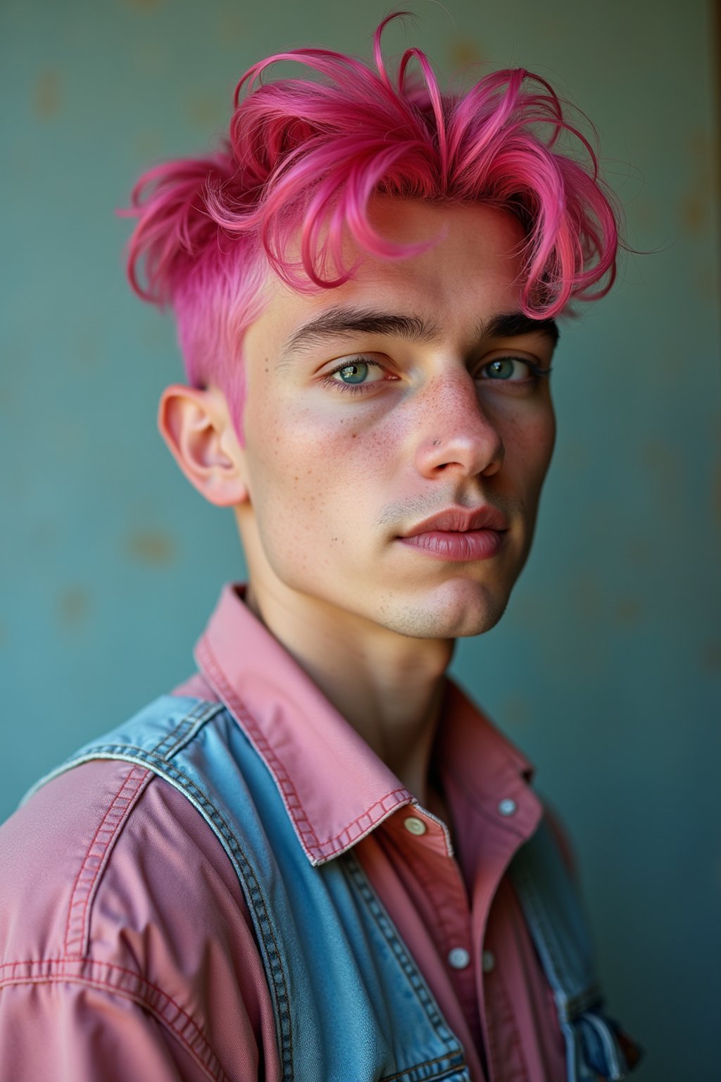 man as a progressive LGBTQ activist feminist with pink or blue hair