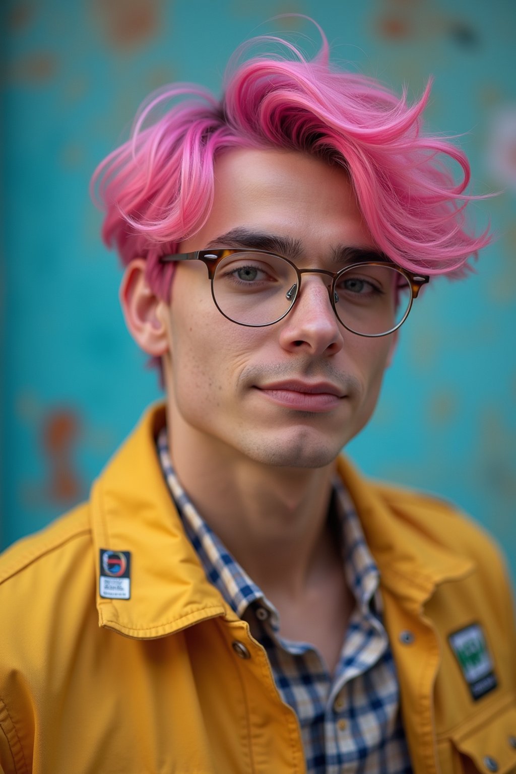 man as a progressive LGBTQ activist with pink or blue hair