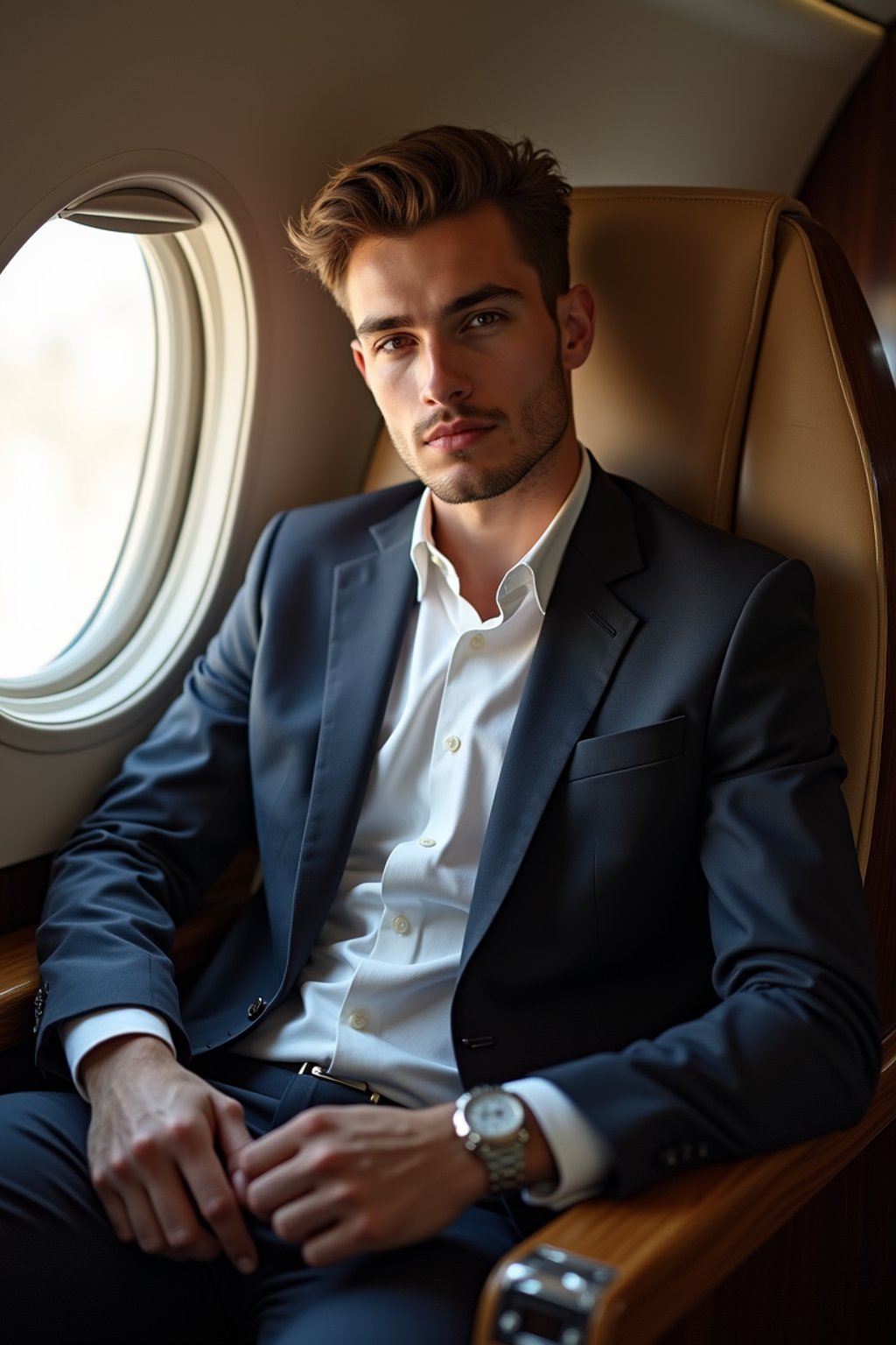 man seated in a Private Jet