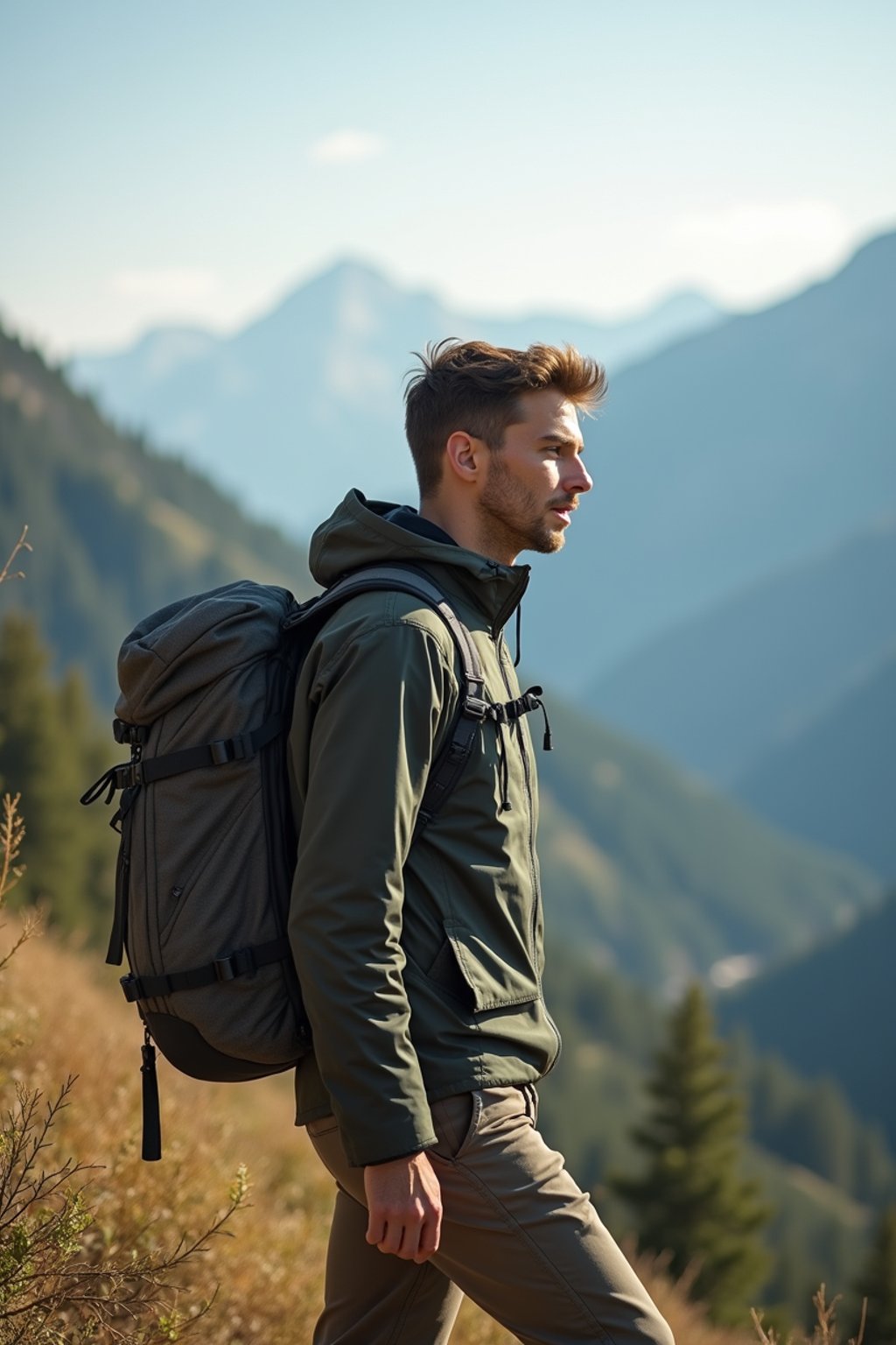 man hiking in mountains