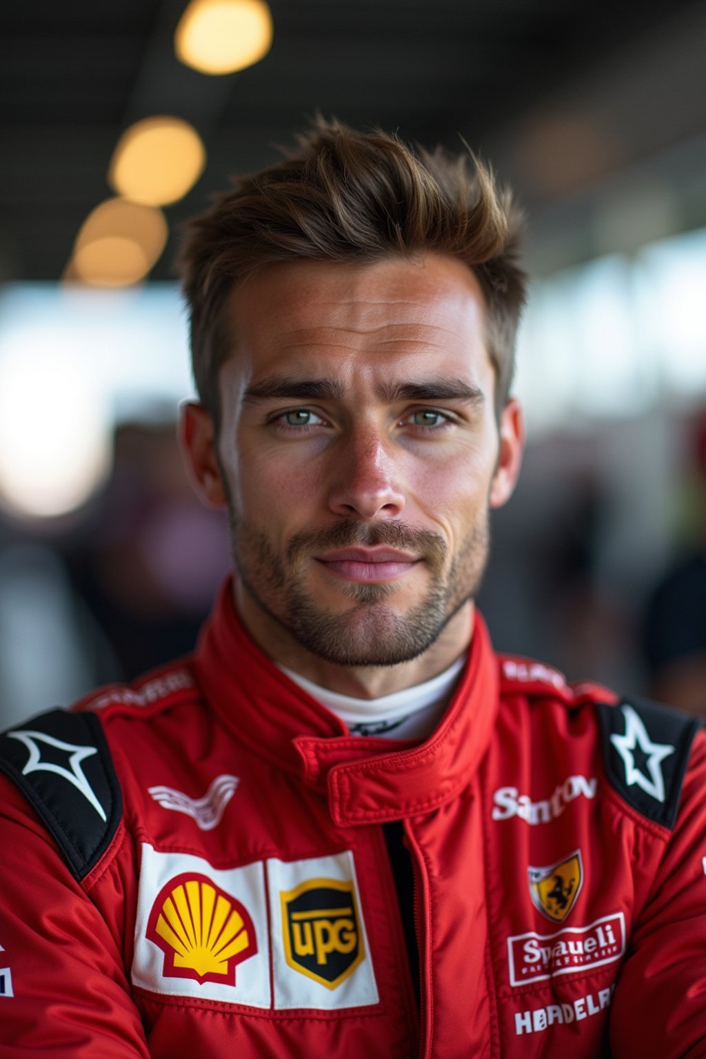 Ultra realistic photograph of man as Formula 1 race driver