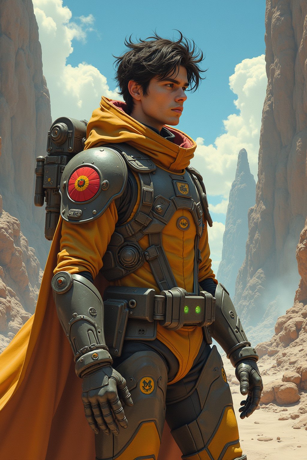 man in Overwatch, character shot, shot, concept art, intricate details, highly detailed, vintage sci - fi poster, retro future, in the style of chris foss, rodger dean, moebius, michael whelan, and gustave dore