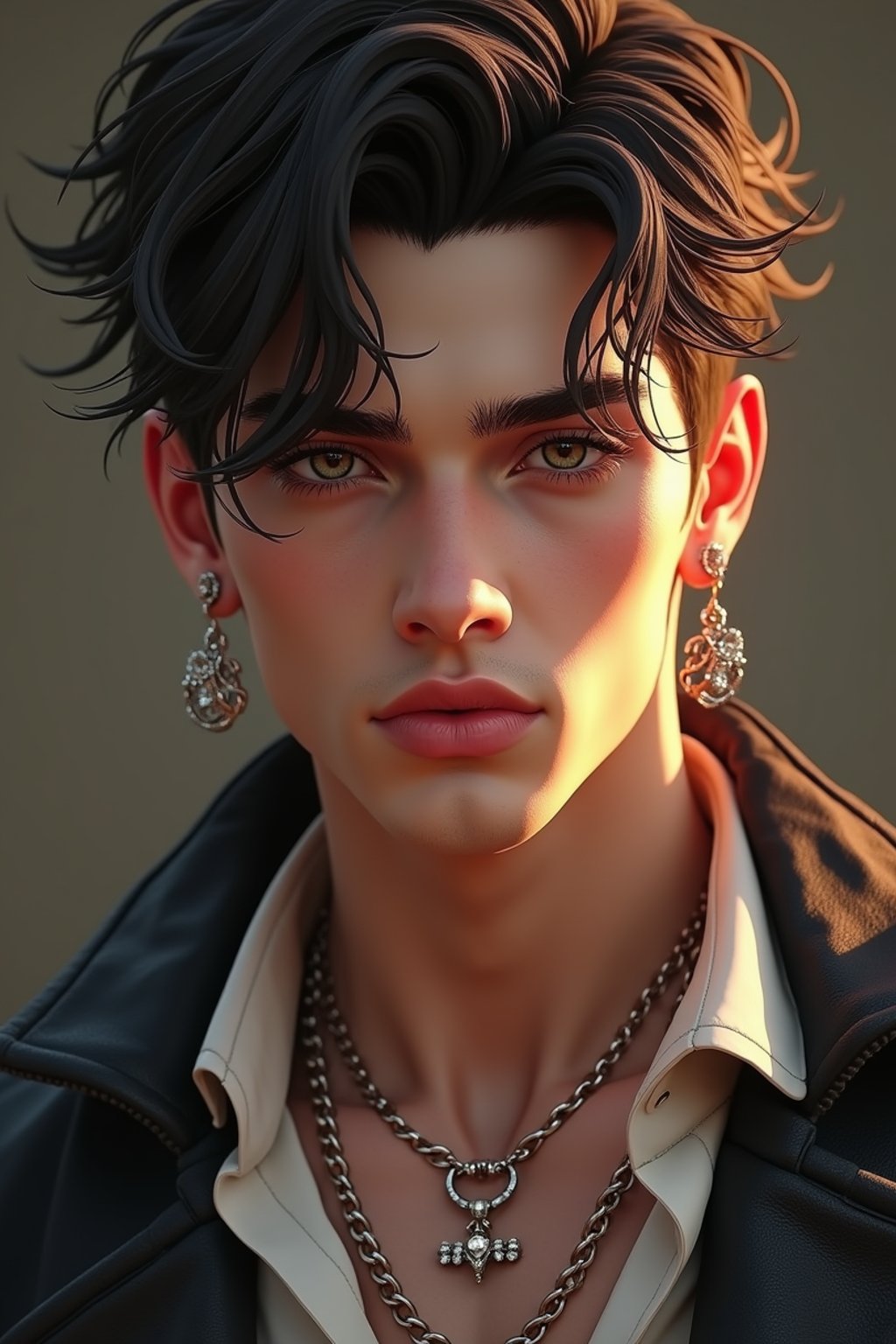 a male man  as a beautiful fashion charming dreamlike man with lv jewelry, character art, art by artgerm lau and wlop and and ilya kuvshinov and john singer sargent, hyperdetailed, 8 k realistic, symmetrical, frostbite 3 engine, cryengine, dof, trending on artstation, digital art